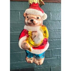 Thomas Pacconi Glass Teddy Bear Santa Ornament 2002 Vtg Flawed 4"